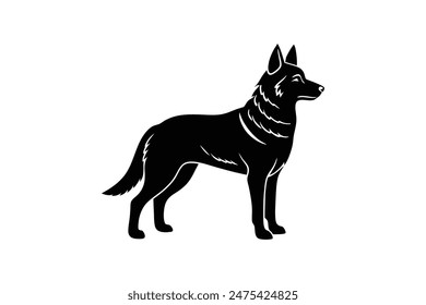 German Shepard, linocut silhouette black color vector illustration