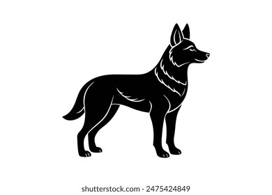 German Shepard, linocut silhouette black color vector illustration