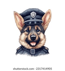 German Sheperd Dog Wear Police Officer Costume