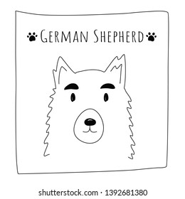 German Shephard Alsatian dog doodle hand drawn cartoon illustration flat vector design.