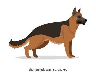 German Shepherd or Alsatian wolf dog isolated on white. Breed of medium to large-sized working dog. Strong intelligent trainable and obedience dog. Home pet. Child pattern icon. Vector illustration