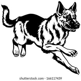 German shepherd black and white illustration 