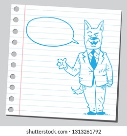 German shepherd businessman speaking