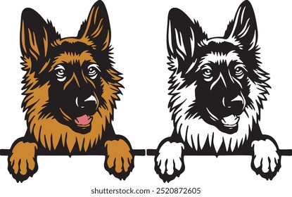 German shepherd color peeking dogs vector, white background, vector illustration