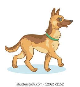 German Shepherd is coming isolated on a white background. In cartoon style. Vector illustration.