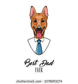 German Shepherd dad. Fathers day greeting card. Best dad ever lettering. Mens shirt, Necktie. Vector illustration