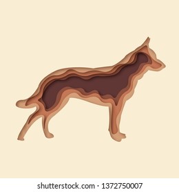 German Shepherd Dog, 3d abstract paper cut vector design. Origami paper art style