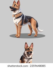 German Shepherd Dog 3D Animation Vector Design