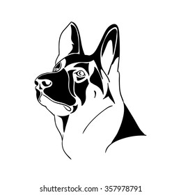 German Shepherd dog - black and white vector illustration