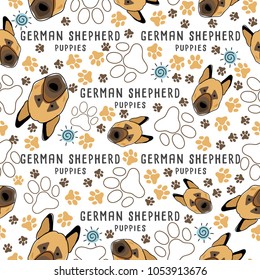 German Shepherd : Dog breed collection : Seamless Pattern : Vector Illustration