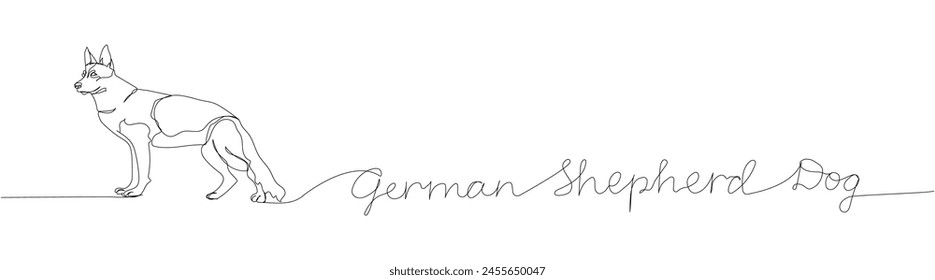 German Shepherd Dog, breed, shepherd , service dog one line art. Continuous line drawing of friend, , friendship, care, pet, animal, family, canine with inscription, lettering, handwritten.