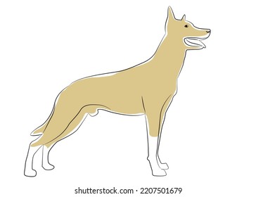 ilustración vectorial de raza de perro pastor alemán. Una silueta animal detallada de un perro mascota. Para los amantes de los shephard en todos los lugares. Coloree la silueta de altura completa de un perro.