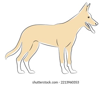 ilustración vectorial de raza de perro pastor alemán. Una silueta animal detallada de un perro mascota. Para los amantes de los shephard en todos los lugares. Coloree la silueta de altura completa de un perro.