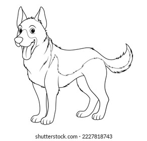 German Shepherd Dog Cartoon Animal Illustration BW