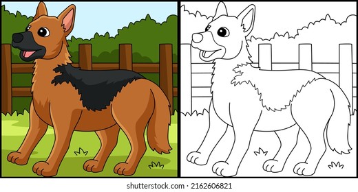 German Shepherd Dog Coloring Page Illustration