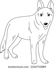 German shepherd dog cute cartoon vector outline illustration isolated on white background.
