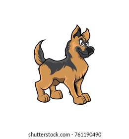 German shepherd dog cute funny face hand drawn color vector puppy mascot