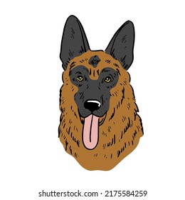 German shepherd dog face. Vector cartoon portrait of a dog. Pets, dog lovers, animal themed design element isolated on white background.