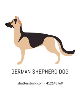 German shepherd dog. Dog, flat icon. Isolated on white background.