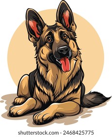 German shepherd dog full body vector illustration standing dog family pet assistance search service