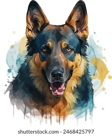 German shepherd dog full body vector illustration standing dog family pet assistance search service