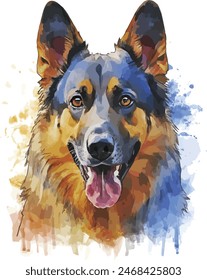 German shepherd dog full body vector illustration standing dog family pet assistance search service