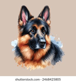 German shepherd dog full body vector illustration standing dog family pet assistance search service