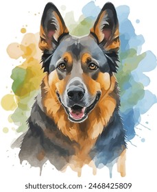 German shepherd dog full body vector illustration standing dog family pet assistance search service