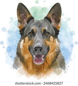 German shepherd dog full body vector illustration standing dog family pet assistance search service