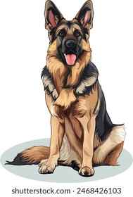 German shepherd dog full body vector illustration standing dog family pet assistance search service