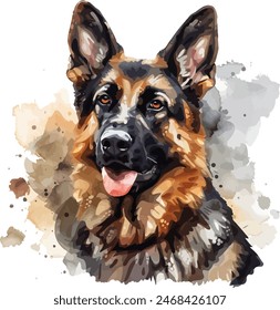 German shepherd dog full body vector illustration standing dog family pet assistance search service