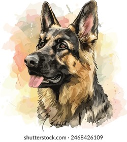 German shepherd dog full body vector illustration standing dog family pet assistance search service