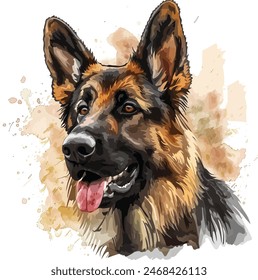 German shepherd dog full body vector illustration standing dog family pet assistance search service