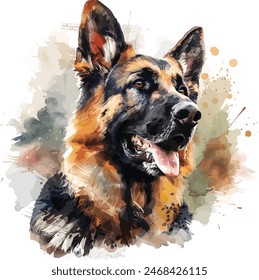 German shepherd dog full body vector illustration standing dog family pet assistance search service