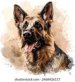 German shepherd dog full body vector illustration standing dog family pet assistance search service