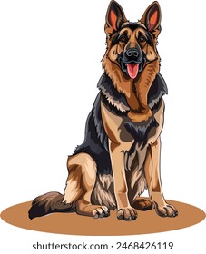 German shepherd dog full body vector illustration standing dog family pet assistance search service