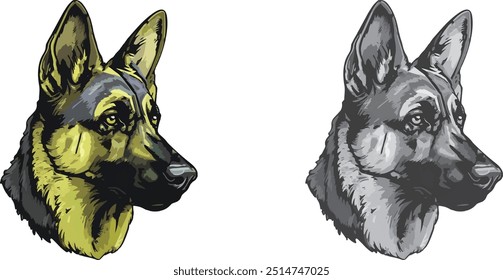 German Shepherd Dog head drawing natural digital colorful art set premium quality image