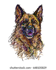 German shepherd dog head hand drawn. Good use for illustration, symbol, mascot, or any design you want 