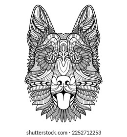 German shepherd dog head mandala zentangle coloring page illustration for your company or brand