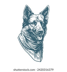 german shepherd dog illustration vintage