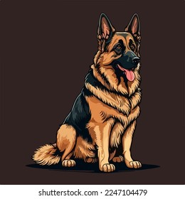 German Shepherd dog isolated vector illustration.