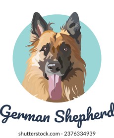 German shepherd dog logo design. Creative dog icon, 2 colors. Sticker on a white background. Cute Blue And White dog Drawing. Cartoonish style. Creative, funny greeting card. Simple shapes. Vet clinic