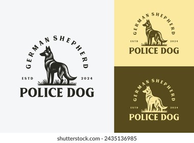 German Shepherd dog logo vector illustration whit vintage style