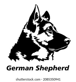 German Shepherd Dog - Profile - Breed Face Head Isolated On White Background, For Cutting And Printing. Shepherd dog vector illustration svg