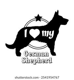 Deutsch Schäferhund Silhouette, ich liebe meinen Hund, Hund, Hunderassen, Logo, Vektor, Silhouette, Tier, Illustration, Symbol, Zeichen, schwarz, Haustier,