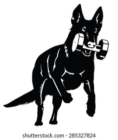 German shepherd Dog silhouette with retrieve