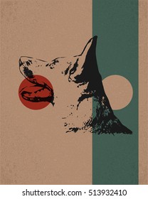 German Shepherd, dog silhouette.  retro style design. Vintage poster. Silhouette. Creative poster with a dog.  print for t-shirt.