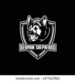 German shepherd dog silhouette vector badge shield or crest logo template