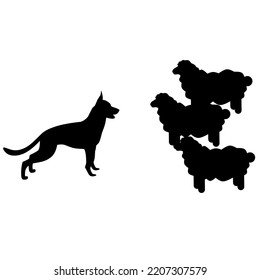 German Shepherd Dog silhouette vector illustration. Dog herding sheep. Isolated on a white background