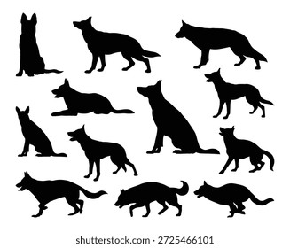 German Shepherd Dog Silhouette Vector Illustration Set